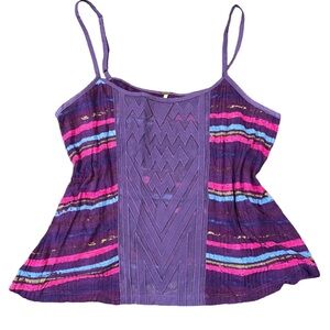 Free People Sheer Panel Cami Top S Purple Stripes Babydoll Tank Whimsigoth Boho